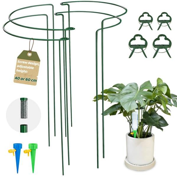 deAO Toys 4 Pack 25 x 60cm Adjustable height Modular Plant Support Stakes Metal Half Round Ring Cages with SelfWatering Spikes