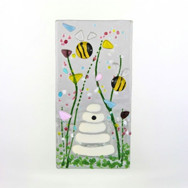 Handmade Fused Glass - Tea Light Holder - Bumble Bee - Summer Meadow