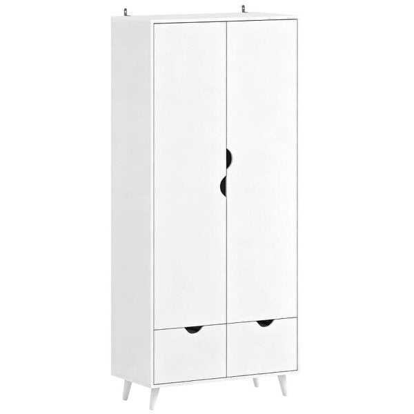 Elegant Home Storage Organisation Furniture, 2-Door Clothes Wardrobe with 2 Drawers, Wood Feet, White