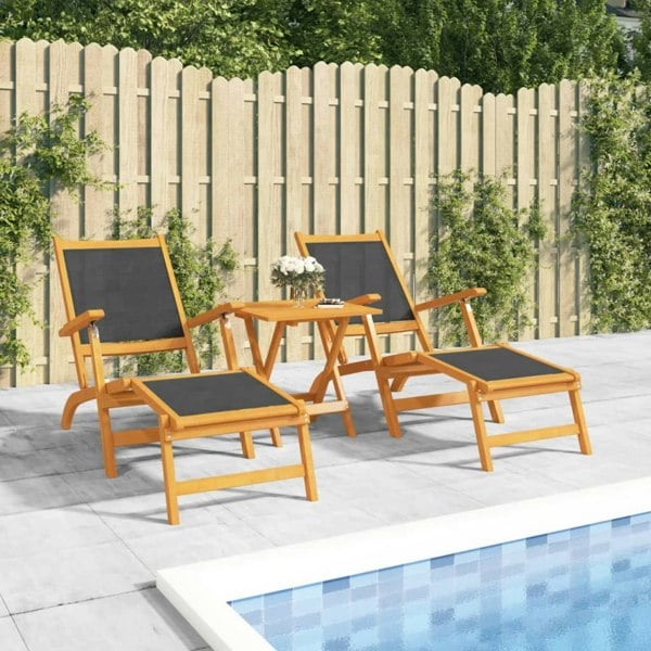 Berkfield Outdoor Deck Chairs with Table Solid Wood Acacia and Textilene