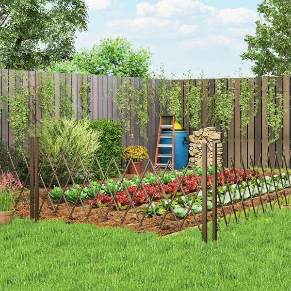 Expanding Trellis Fence, Freestanding Movable Fence, Foldable Garden Screen Panel, 250 x 103.5 cm, Dark Brown - Dark brown