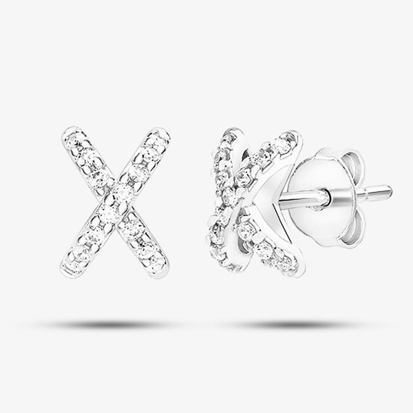 T. H. Baker 9ct White Gold Stone Set Kiss Stud Earrings 5.59.0432