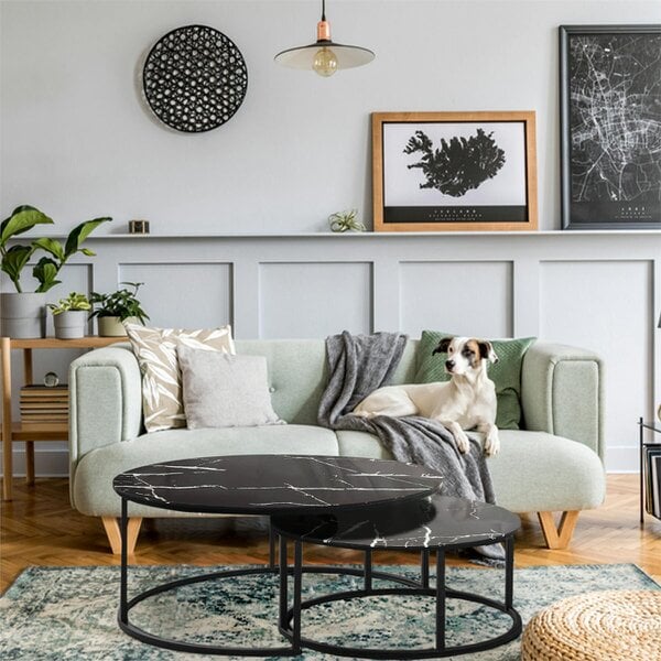 Kosy Koala Round Coffee Table Set of 2 Nest of Tables Marble Glass Coffee Table