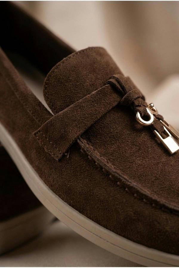 Camille Womens Suede Padlock Charm Loafers - Brown