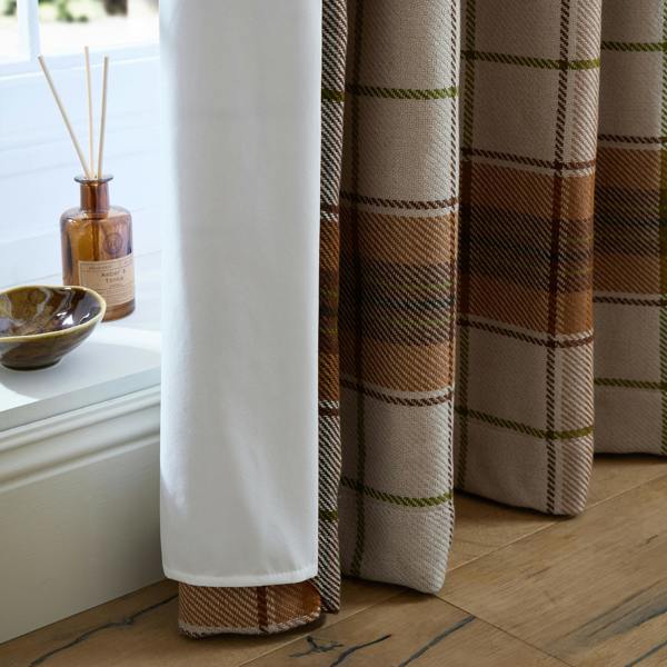 Catherine Lansfield Brushed Woven Glencoe Check Thermal Eyelet Curtains Terracotta