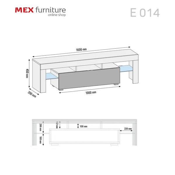 Mex Furniture 160cm TV Unit – Modern TV Stand Cabinet with Black High Gloss and Free LED