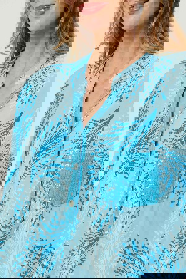 Blue | Printed Sequin 3/4 Sleeve Relaxed Blouse