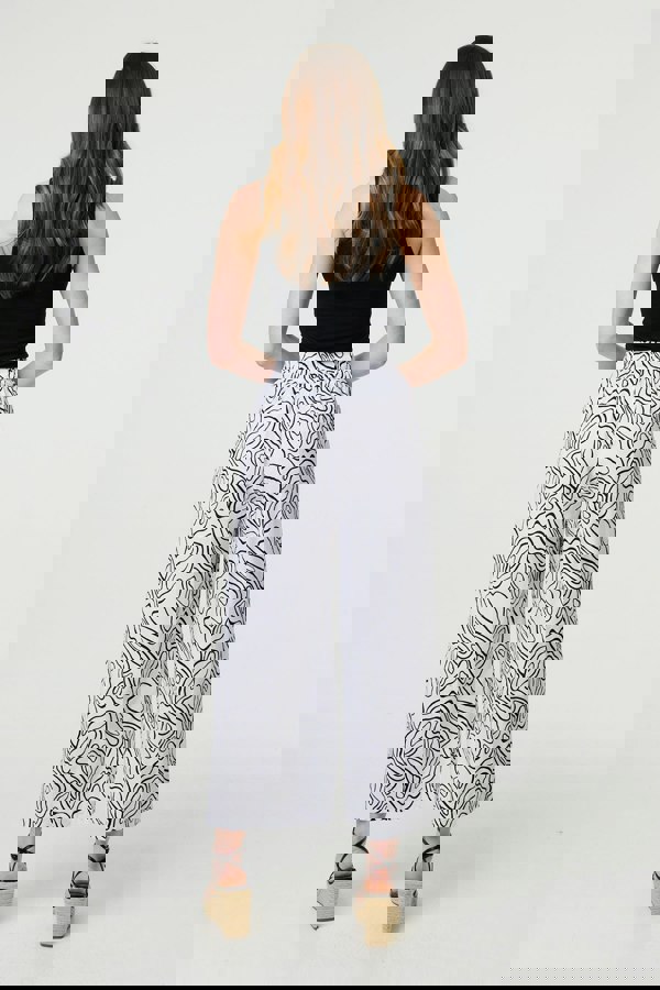 White | Abstract Print High Waist Wide Leg Trousers
