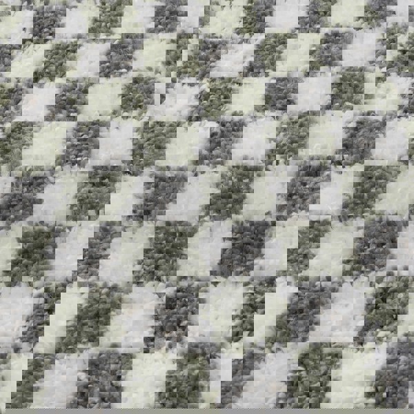 Moodi shaggy Green tartan design rug, Fluffy & soft pile | THE RUGS