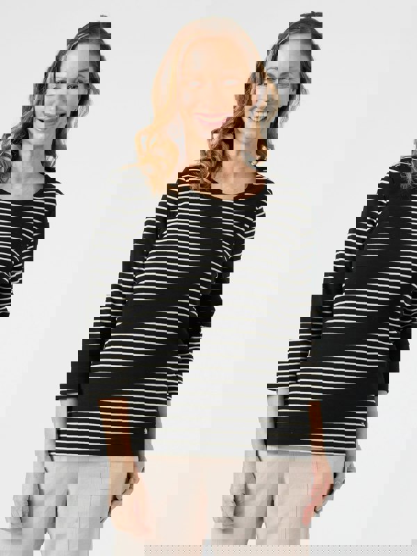 PennyPlain Round Neck Striped Top - Black