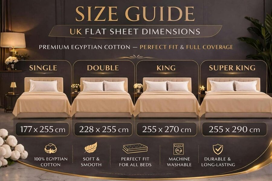 Night Zone 200 Thread Count Egyptian Cotton Flat Sheet – Hotel Quality Bed Linen - Latte