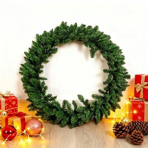 70cm Large Artificial Christmas Wreath for Front Door, Bushy Green Pine Style Decoration image 7