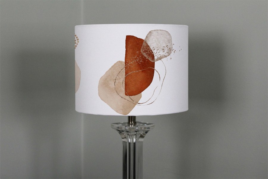 Benjamin Tate Design Terracotta, orange, blush, pink, ivory, beige watercolor Illustration and gold elements (Ceiling & Lamp Shade)
