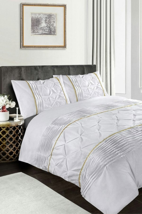 HomeSpace Direct Eleanor Embellished Pintuck Glitter Detail Duvet Cover Set