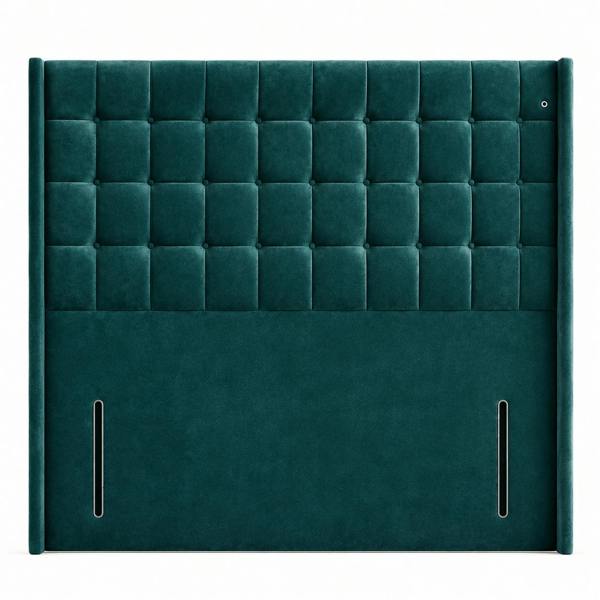 Great British Beds Winged Cubed Headboard - Green Plush
