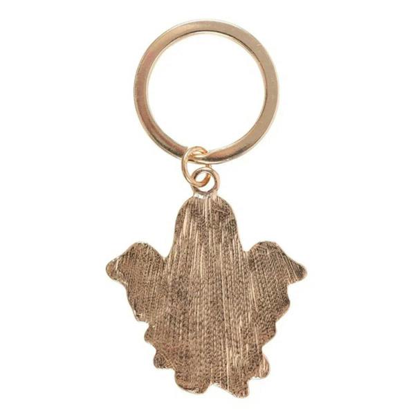 Gold-tone ghost-shaped keyring charm back with metal ring