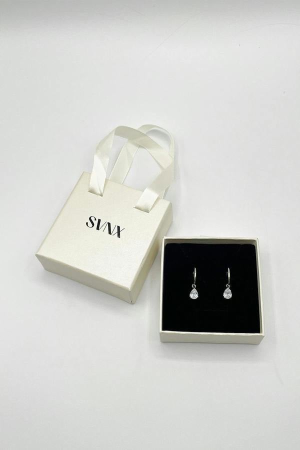 SVNX Rhinestone Teardrop Earrings in Silver - Gift Boxed