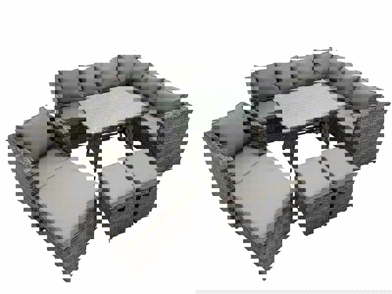 Fimous Rattan garden furniture Patio Furniture Sets with Dining Table 3 Stools Dark Grey Mixed