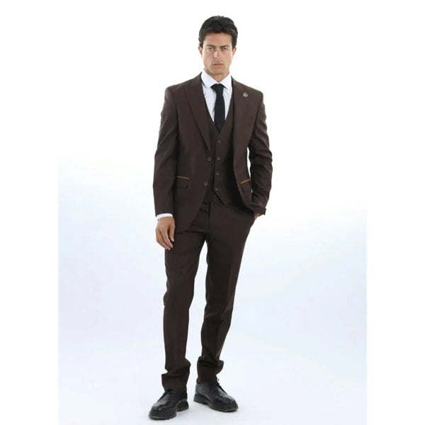TruClothing IM32 - Men's Plain Dark Brown 3 Piece Suit