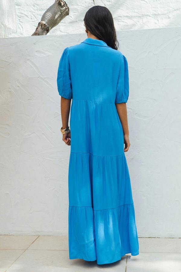 Gini London Blue Button Through Skater Maxi Dress