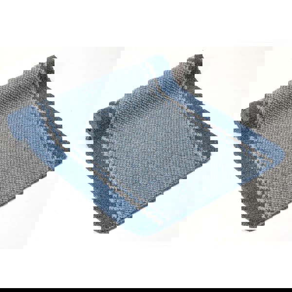 Machine Washable Blue Designer Mats | Bordered Line Design