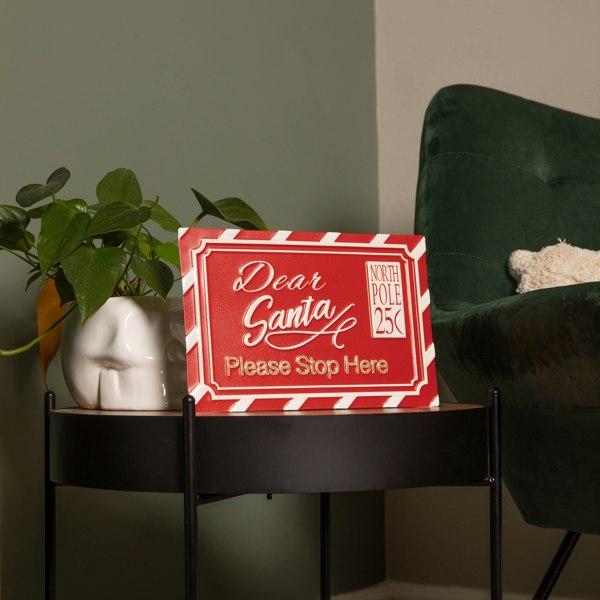 Samuel Alexander 29cm Red and White Dear Santa Stop Here Hanging Metal Sign Christmas Decoration