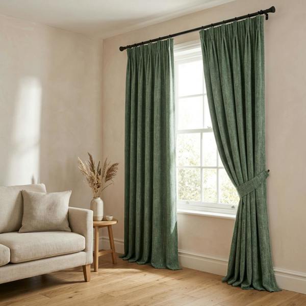 Sevilla made-to-measure curtains in Mariner, styled in a living room