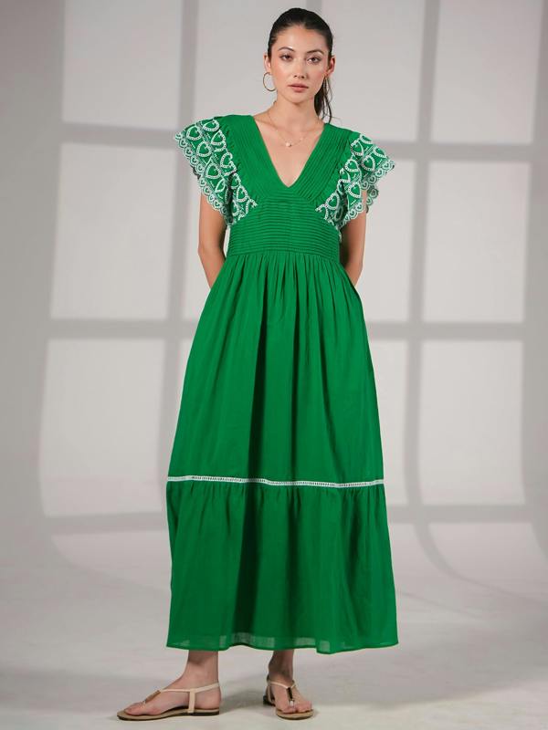 Rose & Nancy Eleanor Green Cotton Maxi Dress