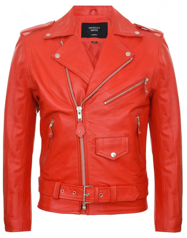 Infinity Leather Mens Leather Brando Biker Rock Motorcycle Hide Jacket