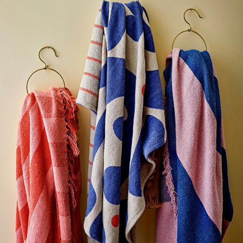 Love Frankie Recycled Cotton Throw Blanket in Rose & Cobalt