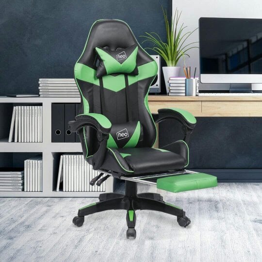 Neo Green & Black PU Leather Gaming Chair with Footrest