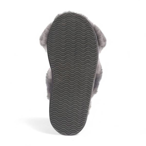 Infinity Leather Women's Sheepskin Slippers Grey Warm Winter Fur Crossover - Snowbelle