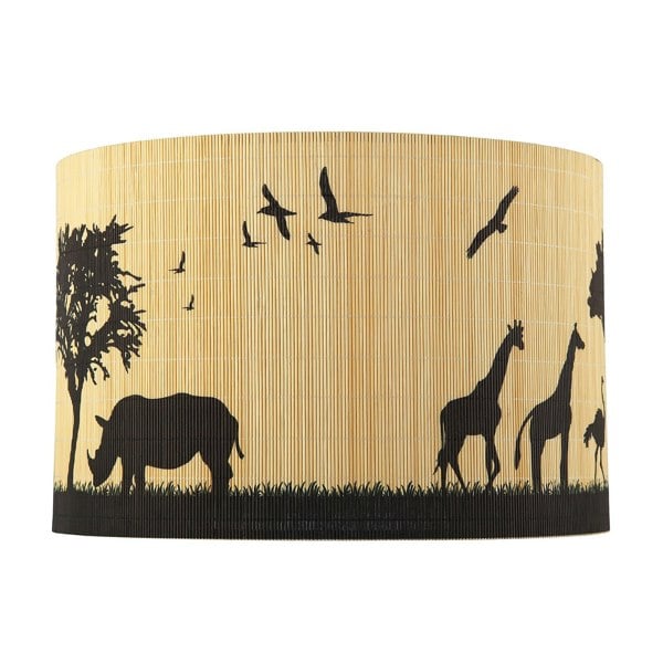 Modern Safari Bamboo Pendant Light Shade with Black Animals and Trees Image 3