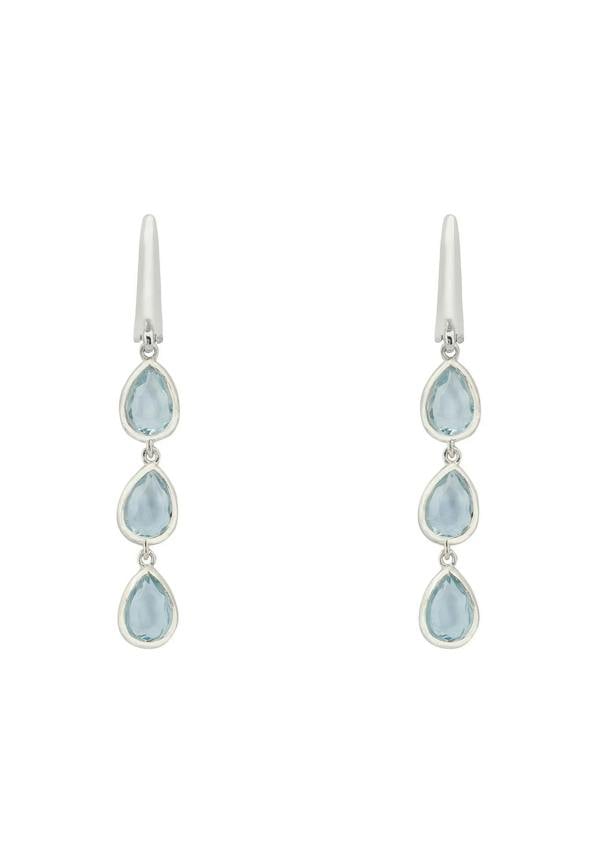 Latelita Sardinia Triple Teardrop Earrings Silver Blue Topaz