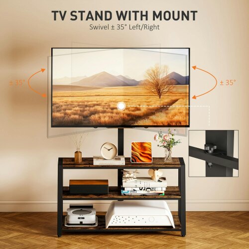 Wyld Haus Avaden Dark Brown Industrial TV Stand With 35 Degree Swivel Mount