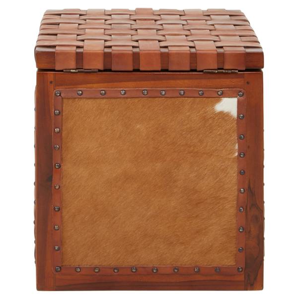 Fifty Five South Kendari Hair on Leather Storage Stool