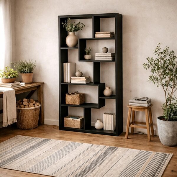 Wyld Haus Paxton Black Oak Wood Multi Level Shelving Unit
