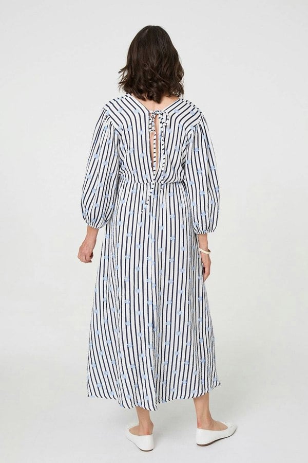 Blue | Striped Long Sleeve Empire Maxi Dress
