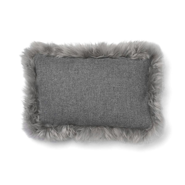Natures Collection Wool Cushion | Long Wool Trim  | 52x52 cm - Stone/Light Grey - 34x52 cm