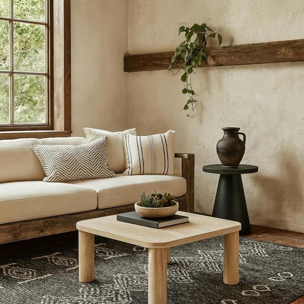 Wyld Haus Frankfurt Square Travertine Effect Coffee Table Rounded Corners