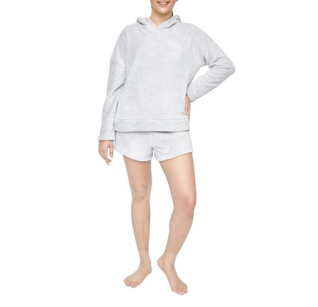 Smart Living Ladies Soft Fleece Hoodie & Shorts Set - Cozy, Stylish Loungewear - Light Grey