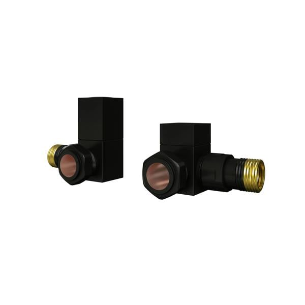 Flode Corner Square Manual Radiator Valve Pack | 15mm x 1/2″ | Matt Black