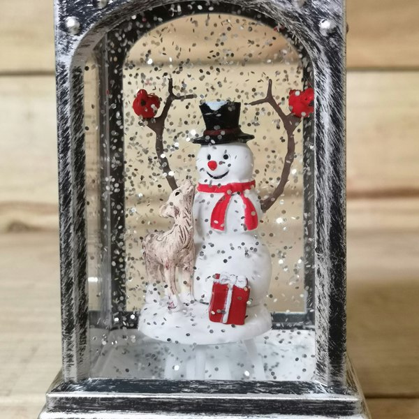 Samuel Alexander 21cm Dual Power Glitter Water Spinner Lantern Christmas Decoration - Snowman