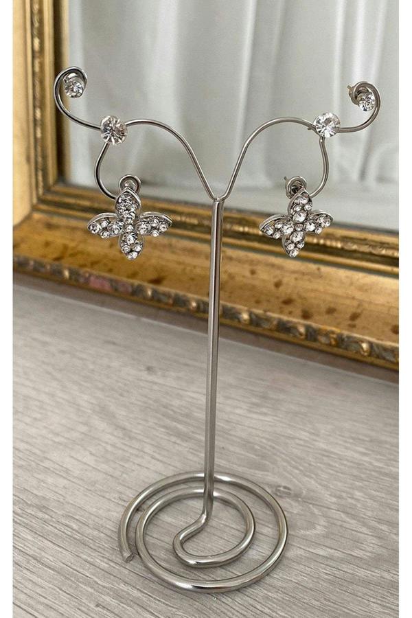 Maia Floral Embellished Earrings - Silver