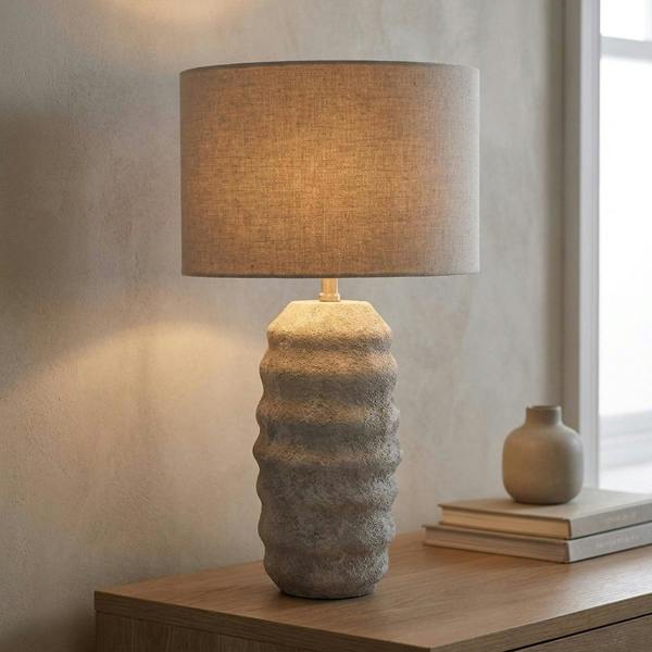 Garden Greatness Sculptural Wavy Concrete Stone Table Lamp