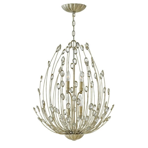 4 Bulb Chandelier Hanging Pendant LIght Silver Leaf LED E14 60W Bulb Loops