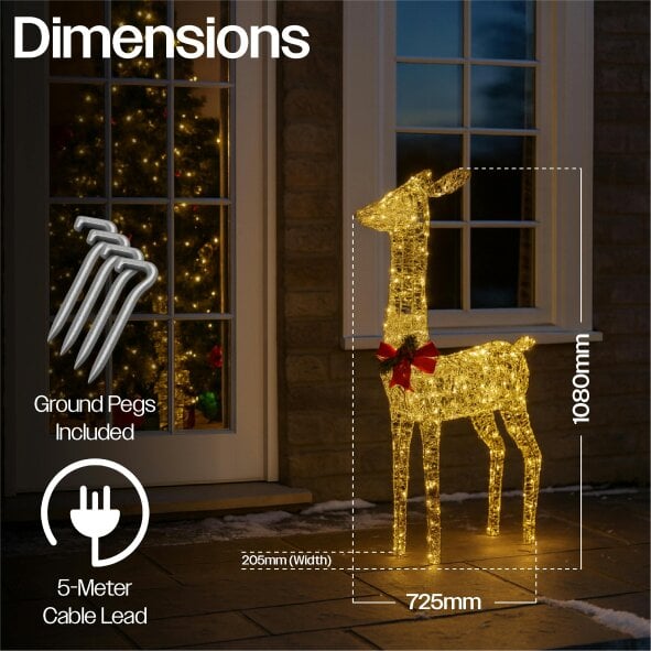 Scotts of Stow Xmas Haus 108CM Gold Rattan LED Christmas Festive Deer