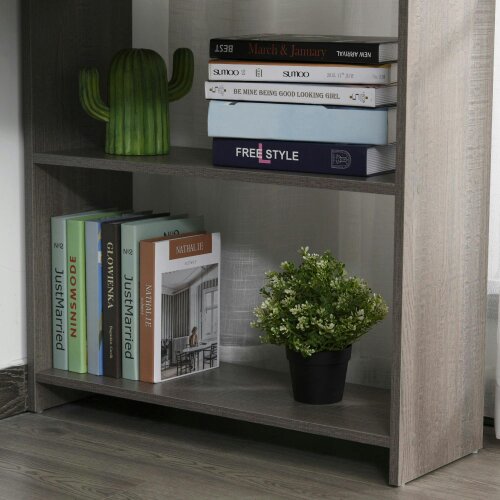 Wyld Haus Nifi 120cm Wooden Grey L Shaped Corner Desk With Keyboard Tray Drawers And Shelving