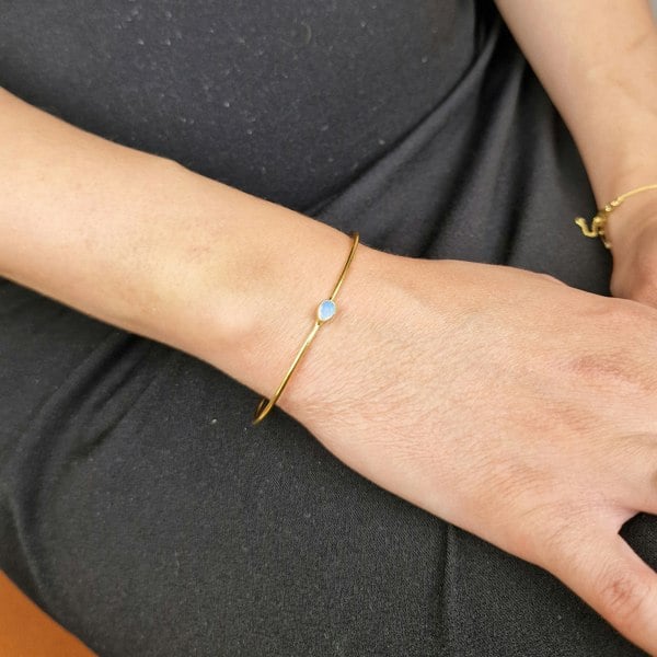 Opal October Birthstone Crystal Gold Plated Bangle