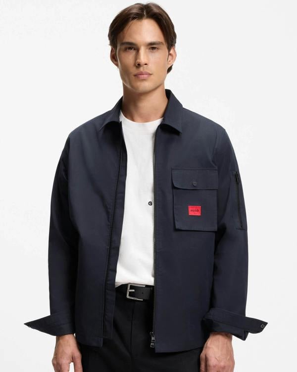 HUGO Emmond Mens Zip Overshirt - Dark Blue 405 | CHO | Designer Mens Overshirts